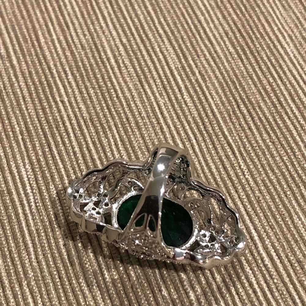 Lab Created Emerald & CZ Statement Ring - Picture 8 of 10